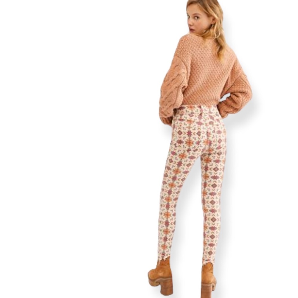 Free People Cream & Rust Patterned High-Rise Jeggings - Picture 3 of 14